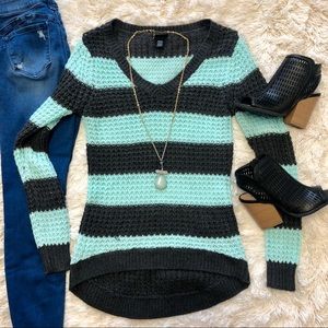 Tiffany blue and gray striped sweater